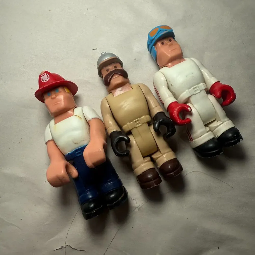 Vintage 70's Fisher Price Husky Helpers Lot of 3 - Race Driver Fire Construction